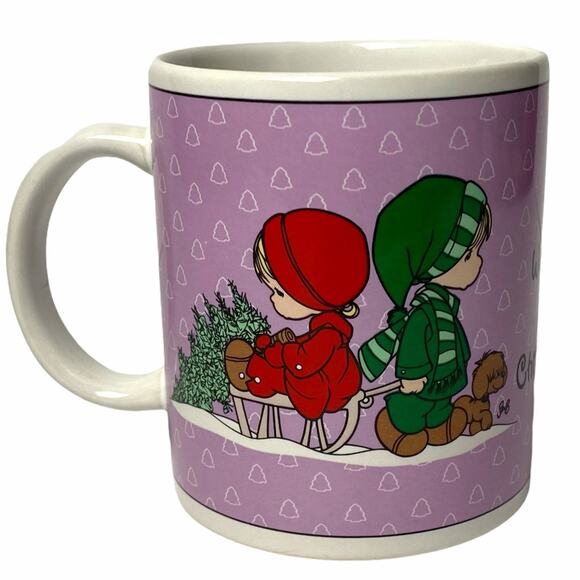 Vintage Precious Moments The Wonder of Christmas Coffee Mug Purple 1996 Enesco - Picture 5 of 10